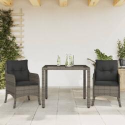 vidaXL 3 részes szürke polyrattan kerti étkezőgarnitúra párnával (3211854)