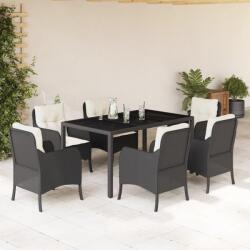 vidaXL 7 részes fekete polyrattan kerti étkezőgarnitúra párnával (3211845)