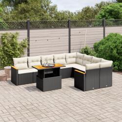 vidaXL 10 részes fekete polyrattan kerti ülőgarnitúra párnákkal (3273233)