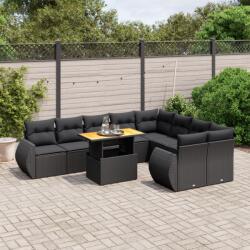 vidaXL 10 részes fekete polyrattan kerti ülőgarnitúra párnákkal (3272350)