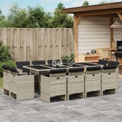 vidaXL 13 részes szürke polyrattan kerti étkezőgarnitúra párnákkal (3277810)
