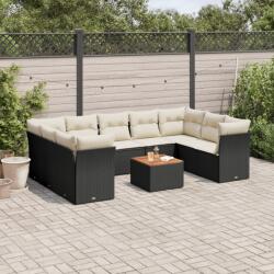 vidaXL 10 részes fekete polyrattan kerti ülőgarnitúra párnákkal (3256133)