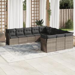 vidaXL 11 részes világosszürke polyrattan kerti ülőgarnitúra párnákkal (3218412)