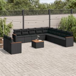 vidaXL 12 részes fekete polyrattan kerti ülőgarnitúra párnákkal (3226132)
