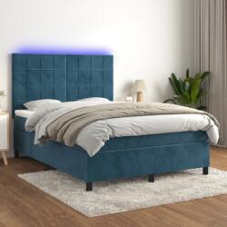 vidaXL sötétkék bársony rugós és LED-es ágy matraccal 140x200 cm (3136129)