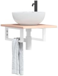 vidaXL acél és tömör tölgyfa falra szerelhető mosdópolc (3302532) - vidaxl