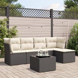 vidaXL 6 részes fekete polyrattan kerti ülőgarnitúra párnákkal (3217566) - vidaxl