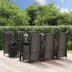 vidaXL 7 részes fekete polyrattan kerti étkezőgarnitúra párnával (3185063)