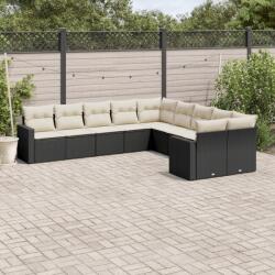 vidaXL 10 részes fekete polyrattan kerti ülőgarnitúra párnákkal (3219496) - vidaxl