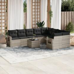 vidaXL 10 részes világosszürke polyrattan kerti ülőgarnitúra párnákkal (3220651)