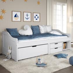 vidaXL IRUN fehér tömör fenyőfa kanapéágy 3 fiókkal 90 x 200 cm (3185214) - vidaxl