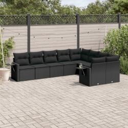 vidaXL 9 részes fekete polyrattan kerti ülőgarnitúra párnákkal (3252972)