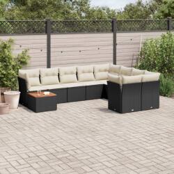 vidaXL 10 részes fekete polyrattan kerti ülőgarnitúra párnákkal (3256154)