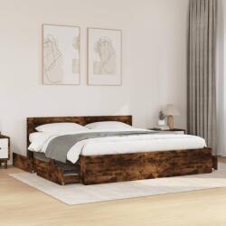 vidaXL füstös tölgy színű szerelt fa ágykeret fejtámlával 180x200 cm (3295545) - vidaxl