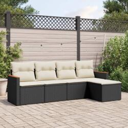 vidaXL 5 részes fekete polyrattan kerti kanapészett párnákkal (3258318)
