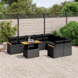 vidaXL 10 részes fekete polyrattan kerti ülőgarnitúra párnákkal (3273232)