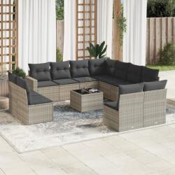 vidaXL 12 részes világosszürke polyrattan kerti ülőgarnitúra párnával (3219132)