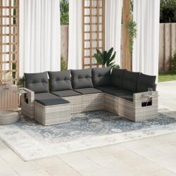 vidaXL 7 részes világosszürke polyrattan kerti ülőgarnitúra párnákkal (3252839)