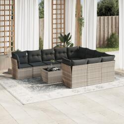 vidaXL 11 részes világosszürke polyrattan kerti ülőgarnitúra párnákkal (3218232)