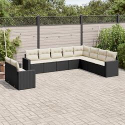 vidaXL 10 részes fekete polyrattan kerti ülőgarnitúra párnákkal (3219156)