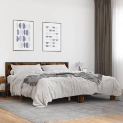 vidaXL füstös tölgy színű szerelt fa és fém ágykeret 200 x 200 cm (3280084) - vidaxl