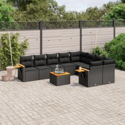 vidaXL 10 részes fekete polyrattan kerti ülőgarnitúra párnákkal (3259549)