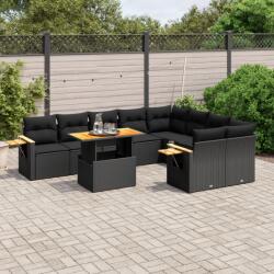 vidaXL 10 részes fekete polyrattan kerti ülőgarnitúra párnákkal (3273673)