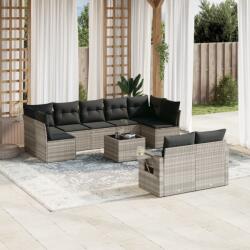 vidaXL 10 részes világosszürke polyrattan kerti ülőgarnitúra párnákkal (3220631)