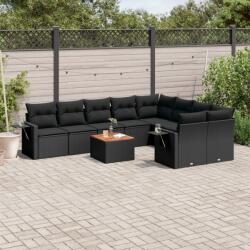 vidaXL 10 részes fekete polyrattan kerti ülőgarnitúra párnákkal (3257049)