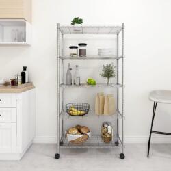 vidaXL 5 szintes króm tárolópolc kerekekkel 75 x 35 x 155 cm 250 kg (324629) - vidaxl