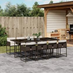 vidaXL 9 részes barna polyrattan kerti étkezőgarnitúra párnákkal (3278048)