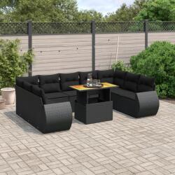 vidaXL 10 részes fekete polyrattan kerti ülőgarnitúra párnákkal (3272336)