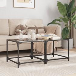 vidaXL 2 db acél dohányzóasztal fekete üveglappal 50 x 50 x 40 cm (845969)