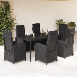 vidaXL 7 részes fekete polyrattan kerti étkezőgarnitúra párnával (3212460)