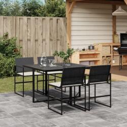 vidaXL 5 részes fekete polyrattan kerti étkezőgarnitúra párnákkal (3295058) - vidaxl