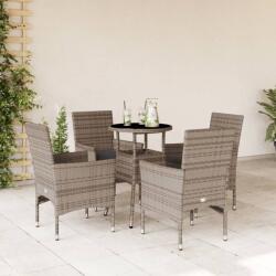 vidaXL 5 részes szürke polyrattan/üveg kerti étkezőgarnitúra párnával (3278622)