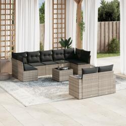 vidaXL 10 részes világosszürke polyrattan kerti ülőgarnitúra párnákkal (3219422)