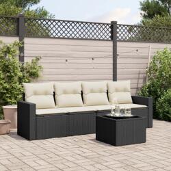 vidaXL 5 részes fekete polyrattan kerti kanapészett párnákkal (3218676)