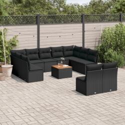 vidaXL 12 részes fekete polyrattan kerti ülőgarnitúra párnákkal (3256216)