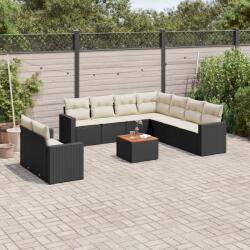 vidaXL 10 részes fekete polyrattan kerti ülőgarnitúra párnákkal (3256518)
