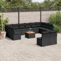 vidaXL 13 részes fekete polyrattan kerti ülőgarnitúra párnákkal (3223892)