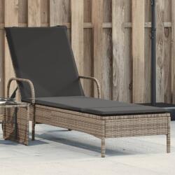 vidaXL szürke polyrattan napozóágy kerekekkel és párnával (368310) - vidaxl