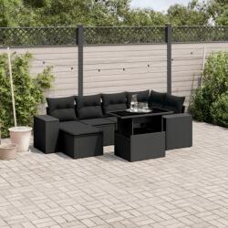 vidaXL 7 részes fekete polyrattan kerti ülőgarnitúra párnával (3269305)