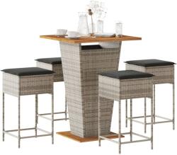 vidaXL 5 részes szürke polyrattan kerti bárszett párnákkal (3261483)