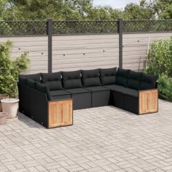 vidaXL 9 részes fekete polyrattan kerti ülőgarnitúra párnákkal (3260354)