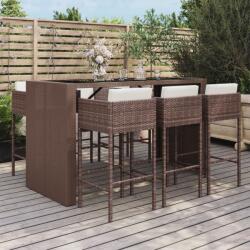 vidaXL 7 részes barna polyrattan kerti bárszett párnákkal (3200663)