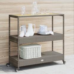 vidaXL 3 szintes szürke polyrattan és tömör akácfa zsúrkocsi (368724) - vidaxl