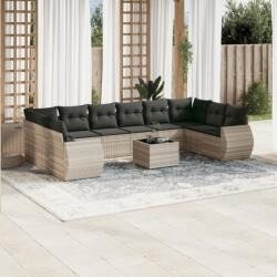 vidaXL 11 részes világosszürke polyrattan kerti ülőgarnitúra párnákkal (3254219)