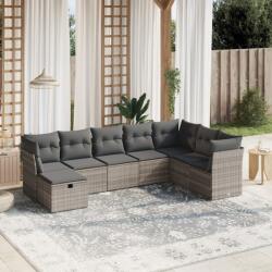vidaXL 8 részes világosszürke polyrattan kerti ülőgarnitúra párnával (3263278)
