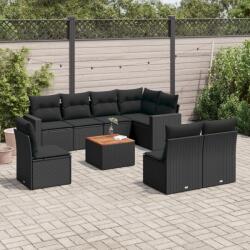 vidaXL 9 részes fekete polyrattan kerti ülőgarnitúra párnákkal (3224158)
